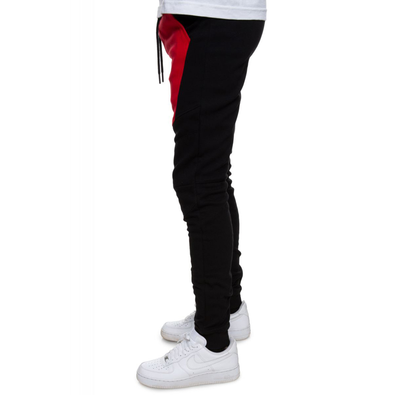 Red Patchwork Style Black Jogger Pants